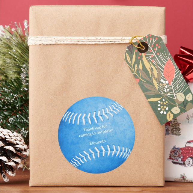 Girl Blue Softball Sport Party Vielen Dank Runder Aufkleber (Feiertag)