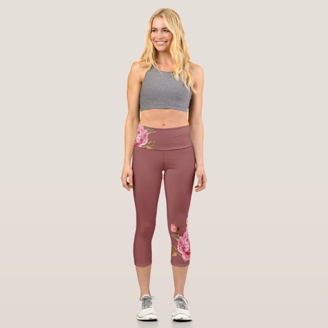 Girl-Blumen dunkelrosa Rosa Hochgebirgspass Capri Leggings (Vorderseite)