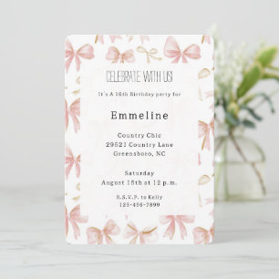 Girl Blush Pink Bows Geburtstag Einladung