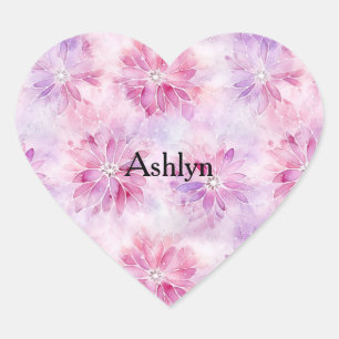 Girl Blush Pink Chic Lavender Floral Geburtstag Herz-Aufkleber