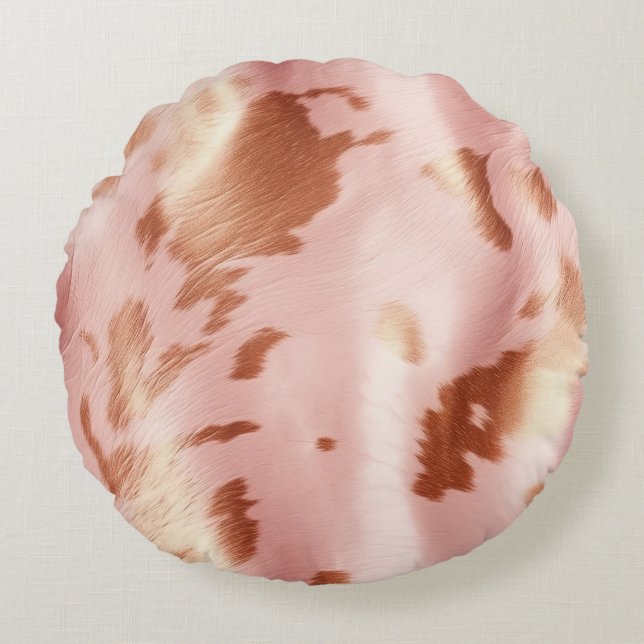 Girl Blush Pink Cream Brown Cowhide Rundes Kissen (Vorderseite)