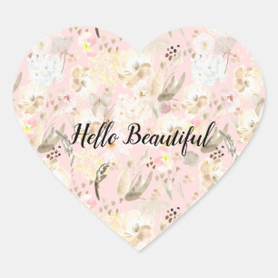 Girl Blush Pink Creme White Floral Herz-Aufkleber