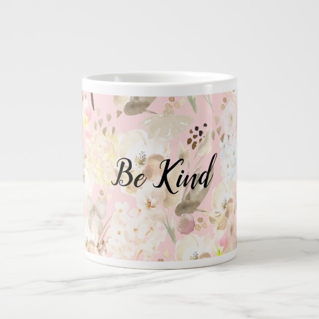 Girl Blush Pink Creme White Floral Jumbo-Tasse (Vorderseite)