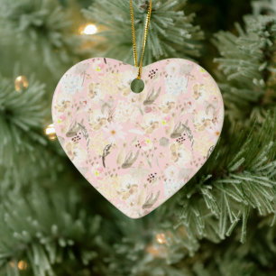Girl Blush Pink Creme White Floral Keramik Ornament