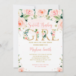 Girl Blush Pink Floral Baby Shower Invitation Einladung