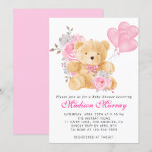 Girl Blush Pink Floral Teddy Bear Baby Dusche