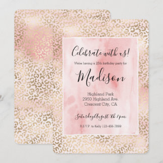 Girl Blush Pink Glam Gold Leopard Print Einladung
