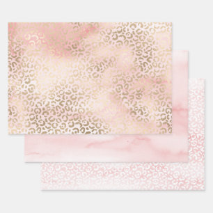 Girl Blush Pink Glam Gold Leopard Print Geschenkpapier Set