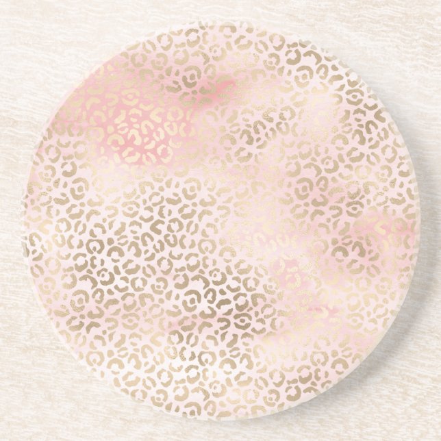 Girl Blush Pink Glam Gold Leopard Print Getränkeuntersetzer (Vorne)