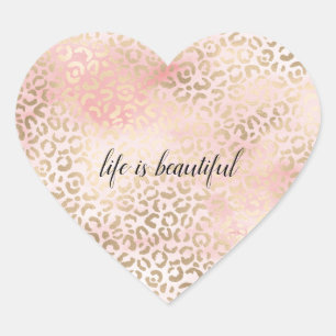 Girl Blush Pink Glam Gold Leopard Print Herz-Aufkleber