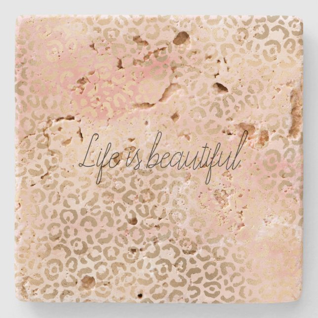 Girl Blush Pink Glam Gold Leopard Print Steinuntersetzer (Vorderseite)