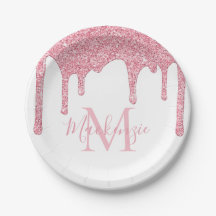 Girl Blush Pink Glitzer Tropfen Monogram Birthday