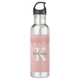 Girl Blush Pink Glitzer Tropfen Monogram Edelstahlflasche