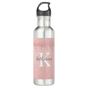 Girl Blush Pink Glitzer Tropfen Monogram Edelstahlflasche