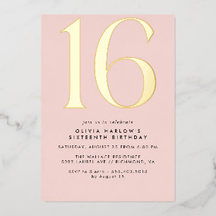 Girl Blush Pink & Gold   Glam Sweet 16. Geburtstag Folieneinladung