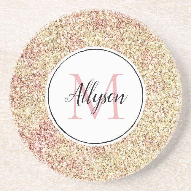 Girl Blush Pink Gold Glitzer Print Monogram Getränkeuntersetzer (Vorne)