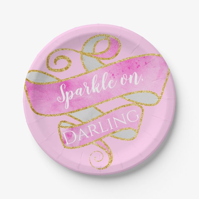 Girl Blush Pink Gold Glitzer Sparkle On, Darling Pappteller (Vorderseite)