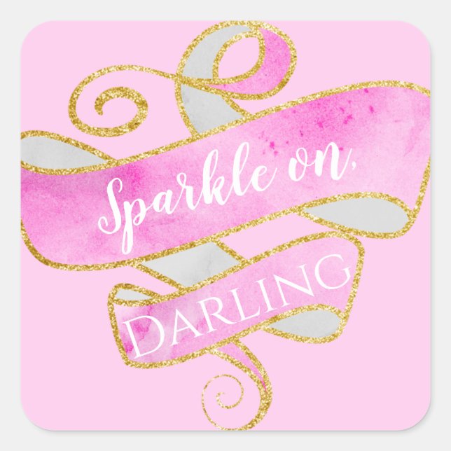 Girl Blush Pink Gold Glitzer Sparkle On, Darling Quadratischer Aufkleber (Vorderseite)