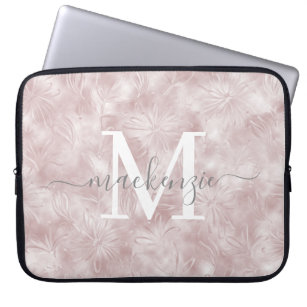Girl Blush Pink Marmor Embossed Floral Monogram Laptopschutzhülle