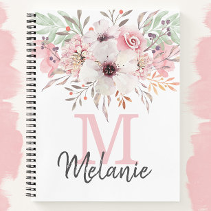 Girl Blush Pink Monogram Floral Notebook Notizbuch