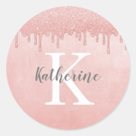 Girl Blush Pink Monogram Runder Aufkleber