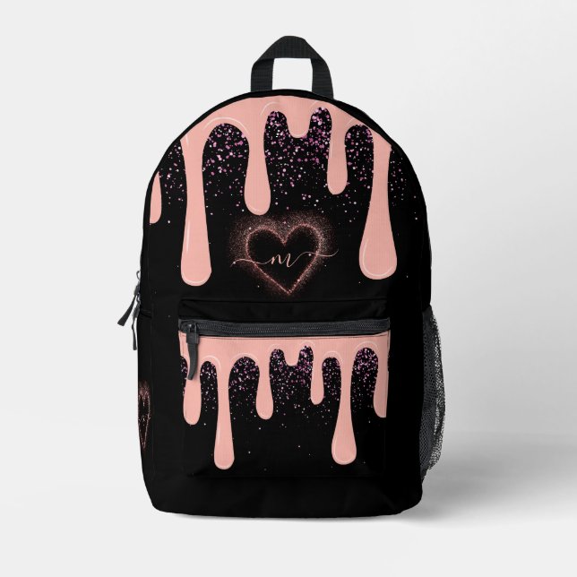 Girl Blush Pink Paint Tropfen Glitzer Mit Monogram Bedruckter Rucksack (Vorderseite)