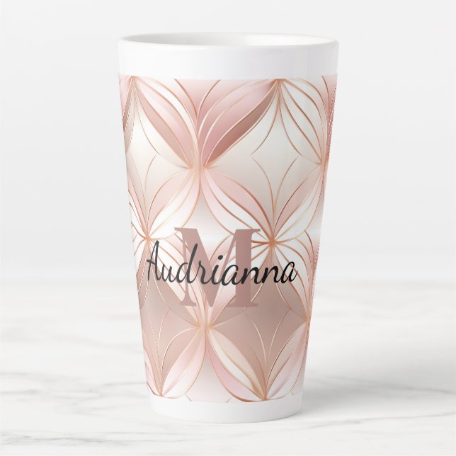 Girl Blush Pink Rose Abstraktes Monogramm Milchtasse (Vorderseite)