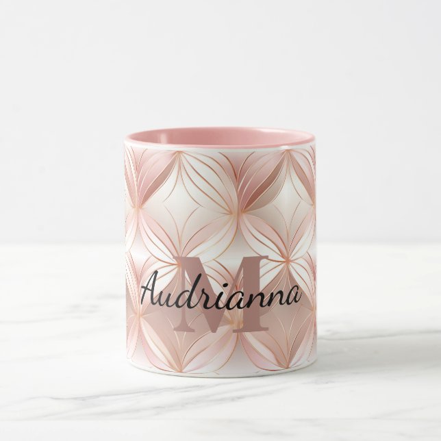 Girl Blush Pink Rose Abstraktes Monogramm Tasse (Zentrum)