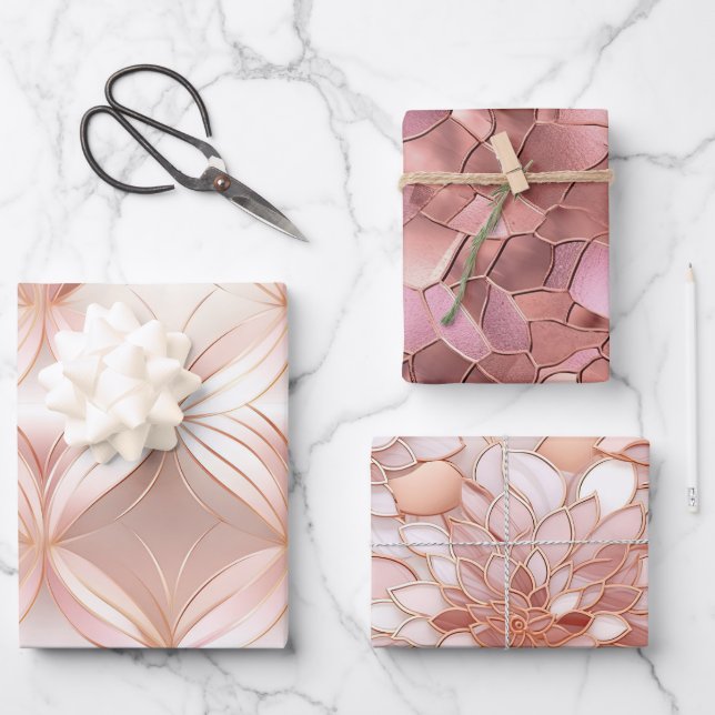 Girl Blush Pink Rose Gold Abstrakt Geschenkpapier Set (Vorderseite)