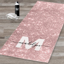 Girl Blush Pink Rose Gold Glitzer Name Monogram