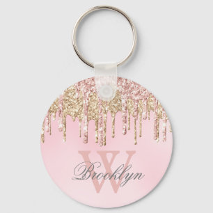 Girl Blush Pink Rose Gold Glitzer Tropfen Monogram Schlüsselanhänger