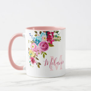 Girl Blush Pink Roses Name Monogram Tasse