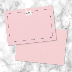 Girl Blush Pink Script Calligrafy Name Monogram Mitteilungskarte
