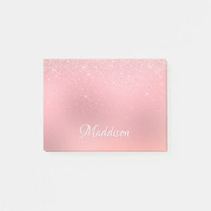 Girl Blush Pink Silver Glitzer Personalisierter Na Post-it Klebezettel