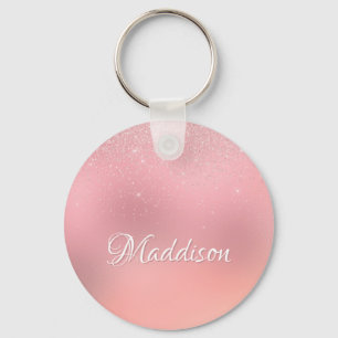 Girl Blush Pink Silver Glitzer Personalisierter Na Schlüsselanhänger