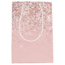 Girl Blush Pink Sparkle Glitzer Mittlere Geschenktüte