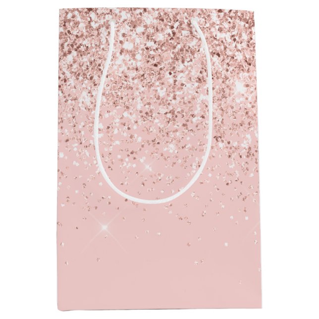 Girl Blush Pink Sparkle Glitzer Mittlere Geschenktüte (Vorderseite)