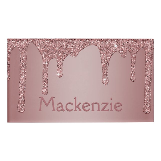 Girl Blush Pink Sparkle Glitzer Tropfen Namenschild (Vorderseite)