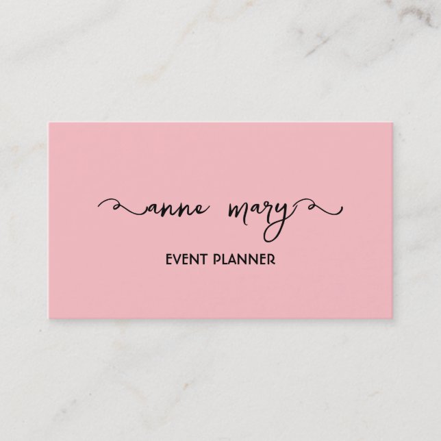 Girl Blush Pink Trendy Calligraphy Event Planner Visitenkarte (Vorderseite)
