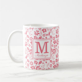 Girl Blush Pink Tropische Blume Monogramm Kaffeetasse
