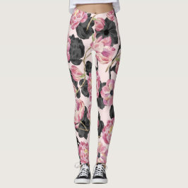 Girl Blush Pink und Black Watercolor Blume Leggings