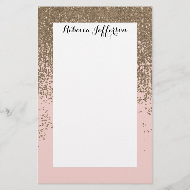 Girl Blush Pink und Gold Glitzer Ombre Briefpapier (Vorderseite)