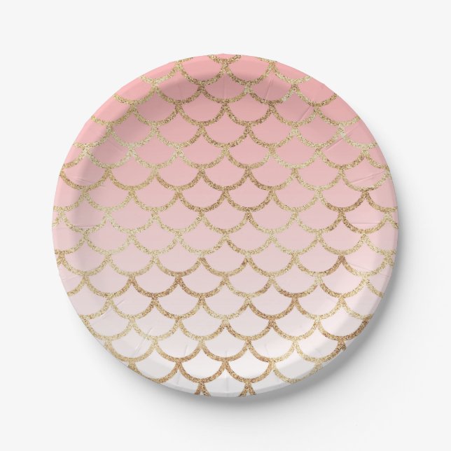 Girl Blush Pink und Gold Mermaid Glitzer Glitzern Pappteller (Vorderseite)