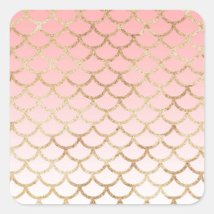 Girl Blush Pink und Gold Mermaid Glitzer Glitzern Quadratischer Aufkleber
