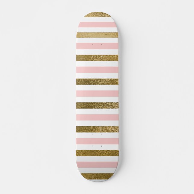 Girl Blush Pink, White and Gold Foil Muster Skateboard (Vorne)