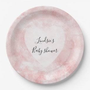 Girl Blush Pink White Wassercolor Herz Pappteller