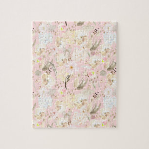 Girl Blush Rosa Creme Weiße Flora Puzzle