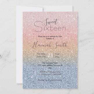 Girl Blush Rose Gold Blue Ombre Glitzer Glitzern Einladung