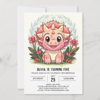 Girl Bohemisch Pink Dinosaur Girl Geburtstag Einladung