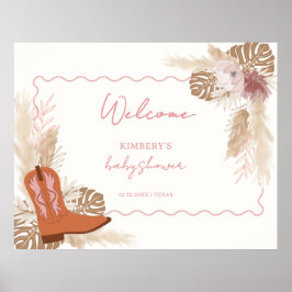 Girl Boho Cowgirl Boots Pampas Baby Dusche Willkom Poster
